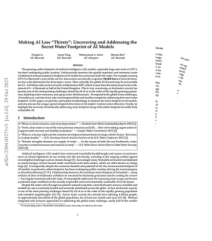 Desk research — 'Making AI Less Thirsty' paper on the water footprint of AI models
